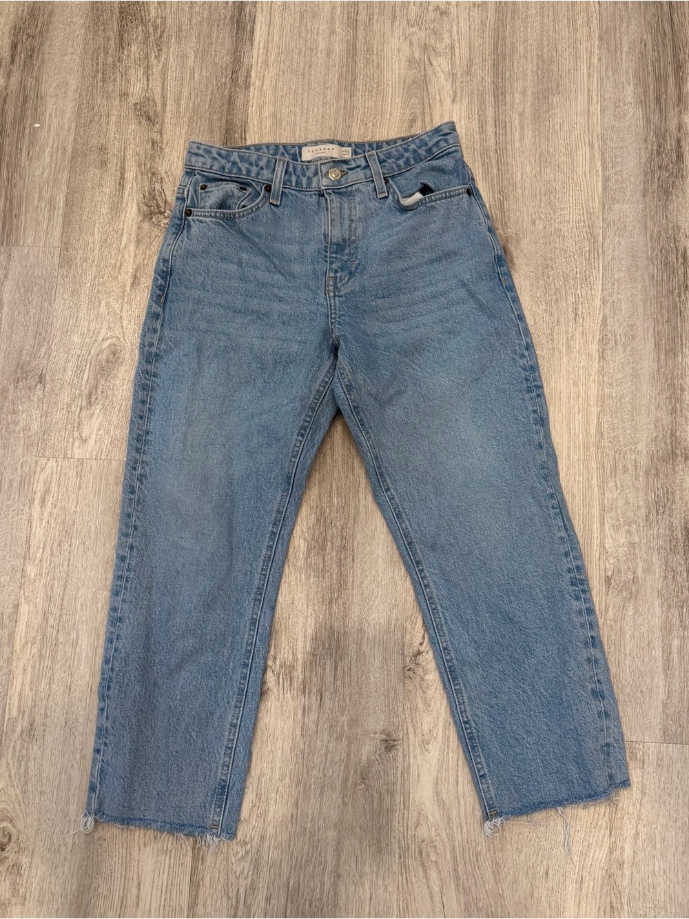 Topshop Straight Petite Cropped Raw Hem Jeans Size 26‎ Light Wash
